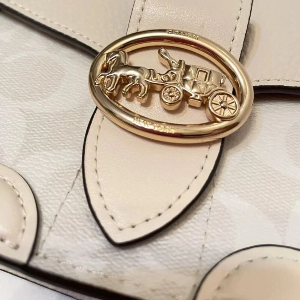 NWT COACH Georgie Crossbody Chalk Signature C Canvas & Leather Gold Details - Picture 8 of 14